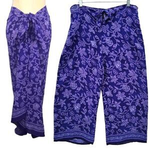 Sessa Womens S Oversized Wide Leg Floral Beach Coverup Pull‎ On Pants
